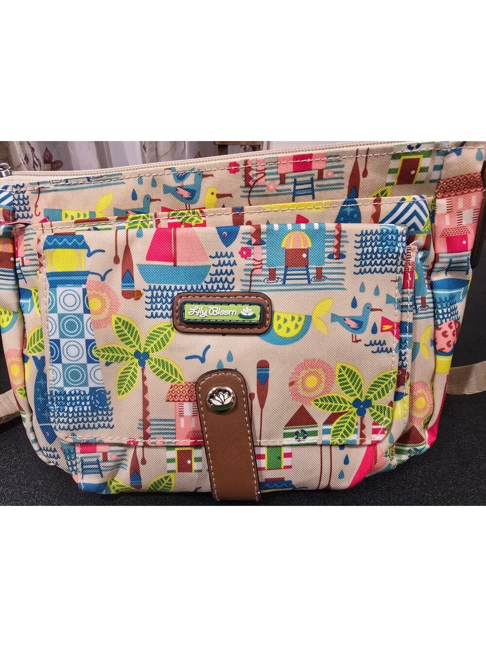 Lily Bloom Colorful Nautical Canvas Crossbody Bag Faux Leather Adjustable Strap
